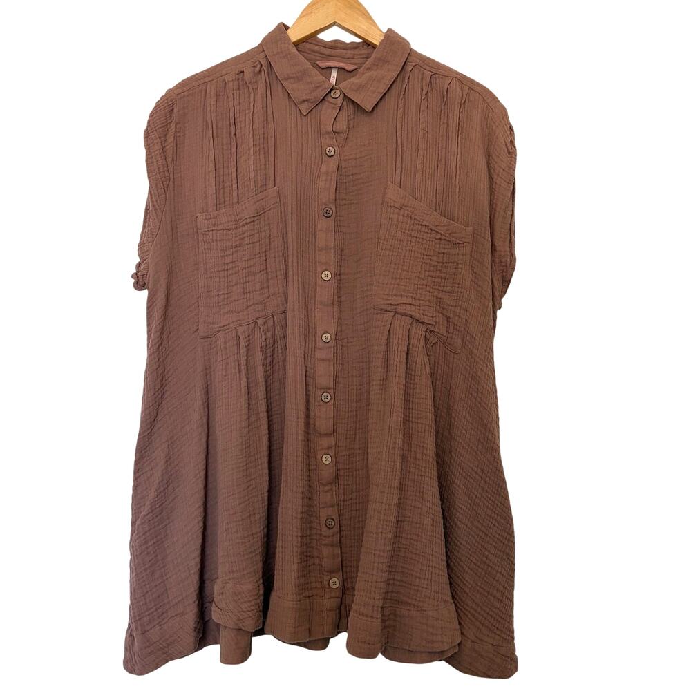 Free People Aperitivo Tunic Top Brown Size XS Oversize Crinkle Cotton Boho